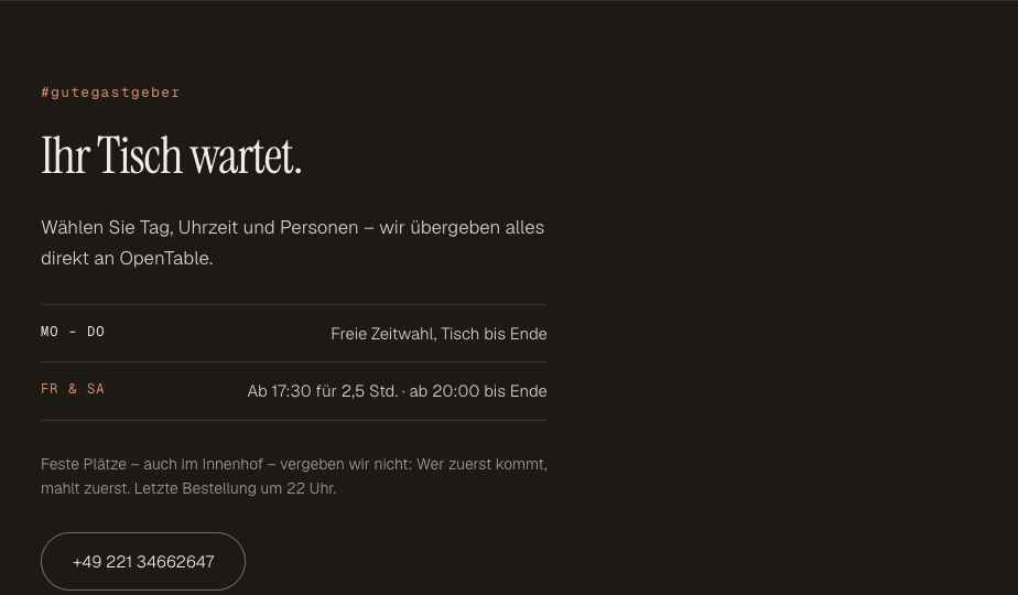 Ihr Tisch wartet – Ausschnitt aus dem Konzept HENNE.Weinbar