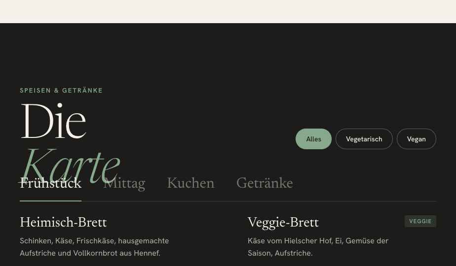 Filtern statt suchen – Ausschnitt aus der Website Heimisch