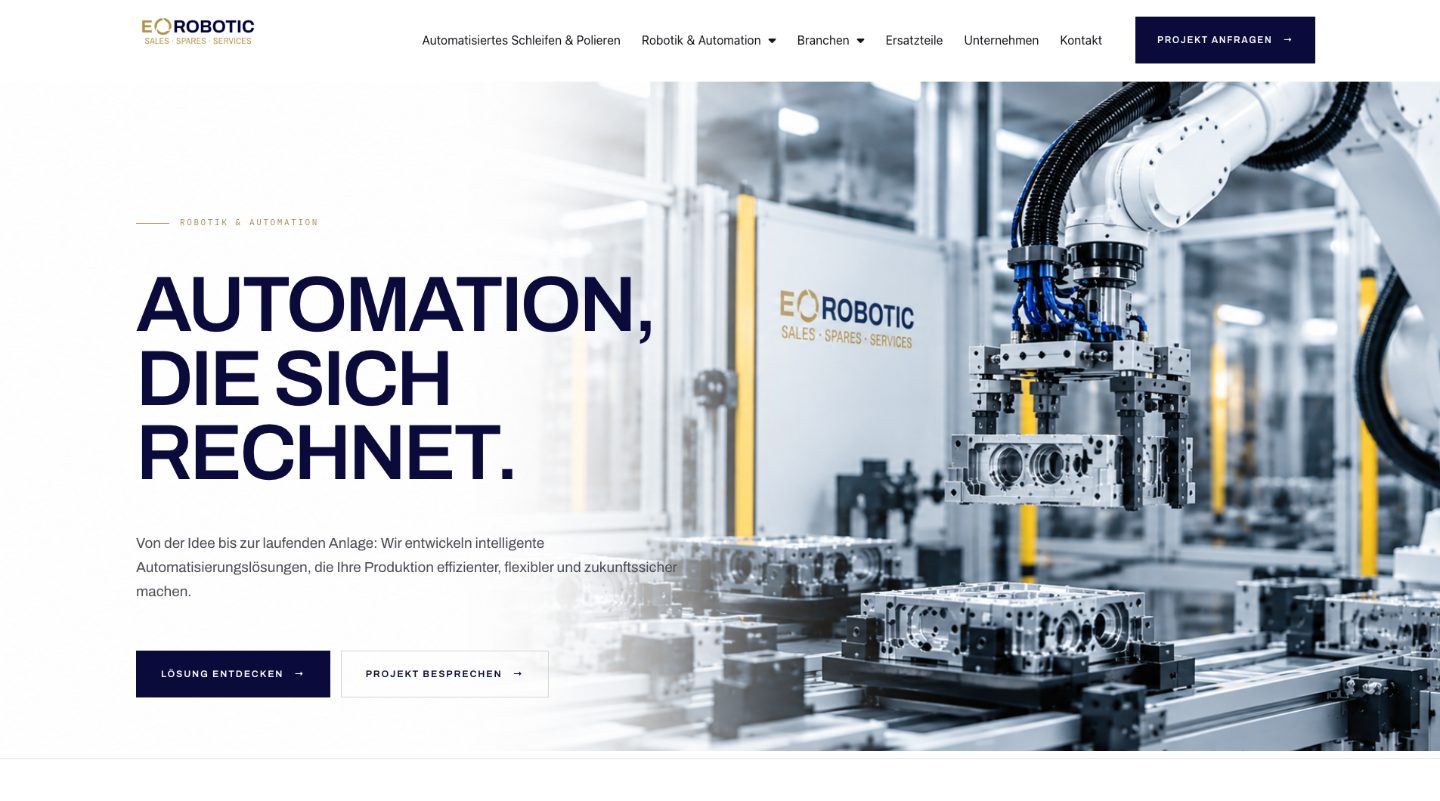 Automation, die sich rechnet – Ausschnitt aus der Website EO Robotic