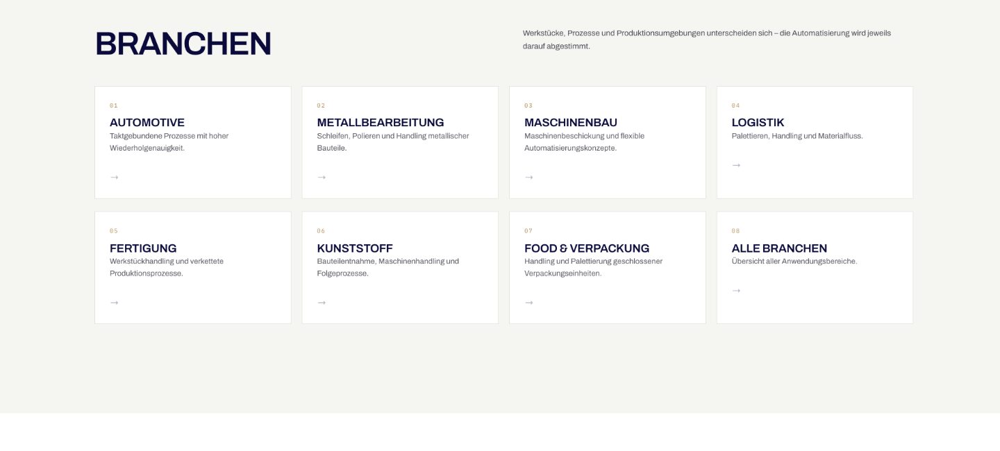 Für wen EO Robotic arbeitet – Ausschnitt aus der Website EO Robotic