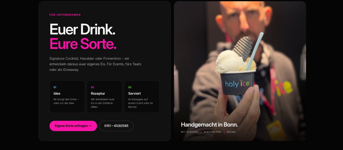 Euer Drink. Eure Sorte. – Ausschnitt aus der Website Holy Ice