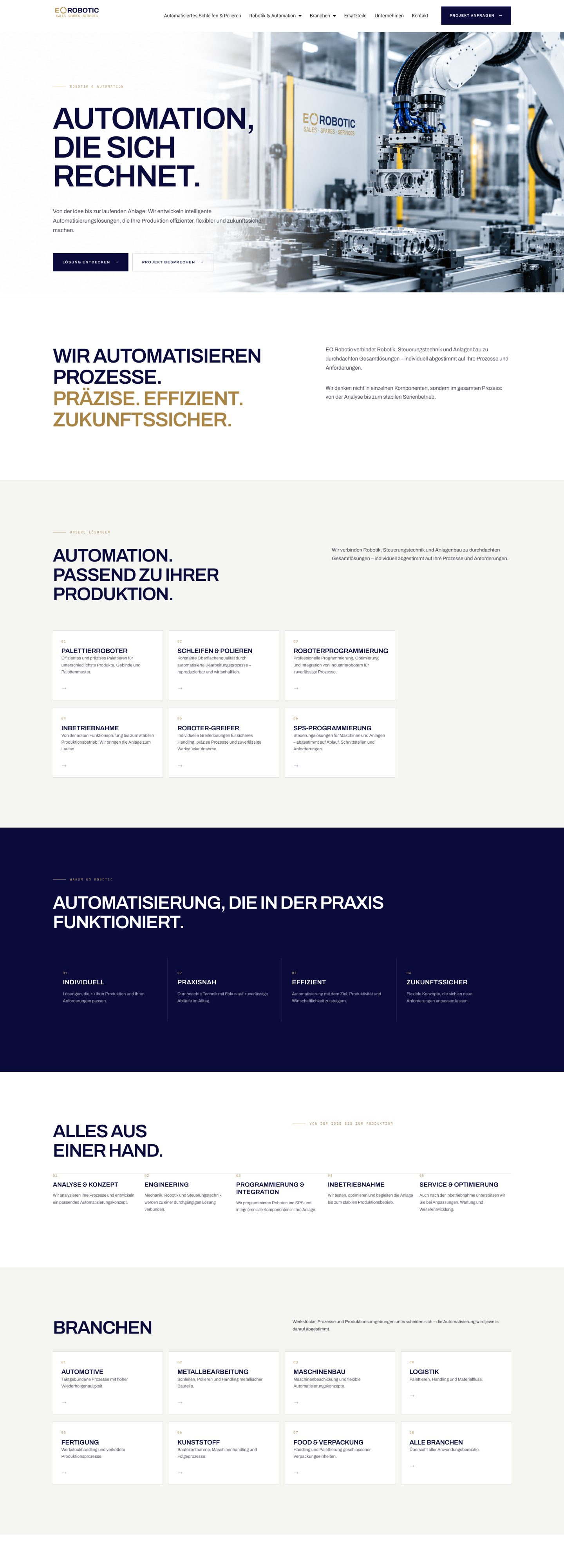 EO Robotic Website – Startseite in der Desktop-Ansicht