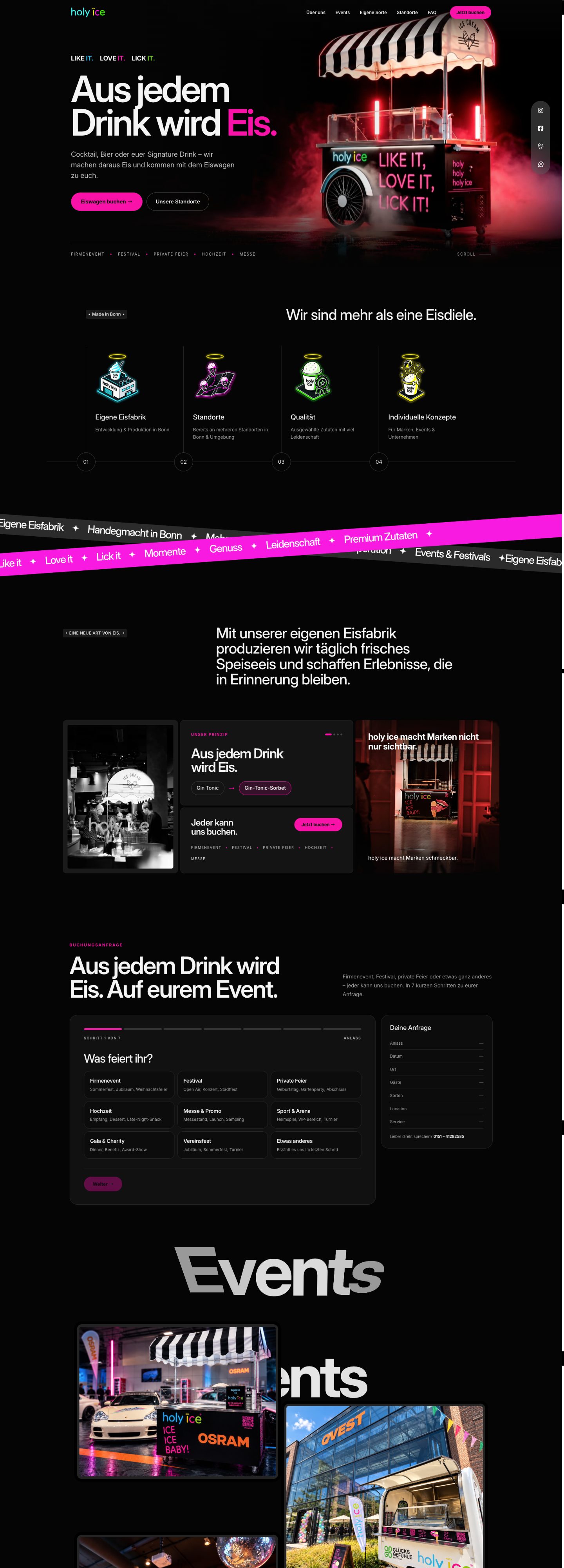 Holy Ice Website – Startseite in der Desktop-Ansicht